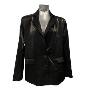 Nasty Gal Collection Black Satin Shimmer Oversized Blazer Jacket Womens Sz 6